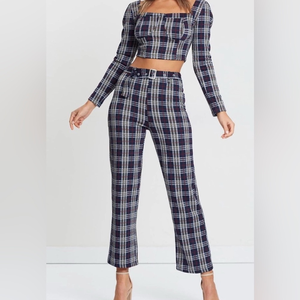 Free People Blue and White Straight Leg Pants
